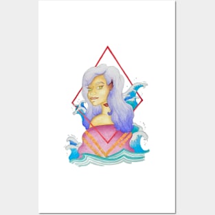 Siren Mermaid Geometric Portrait Posters and Art